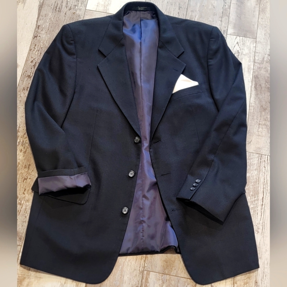 42L Men's Dario Di Napoli Blazer Black 3 Button Italian Wool Sport Coat